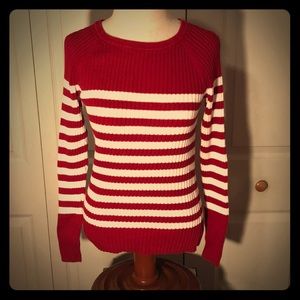 Medium red and white strip sweater